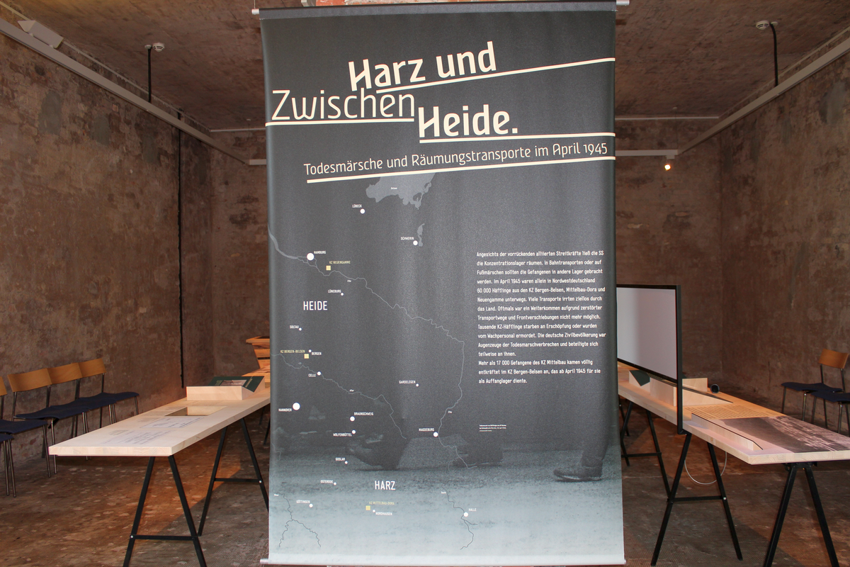 Travelling exhibition Between Harz and Heide. Death marches and evacuations in April 1945. Photo: Nadine Jenke. Concentration Camp Memorial Mittelbau-Dora